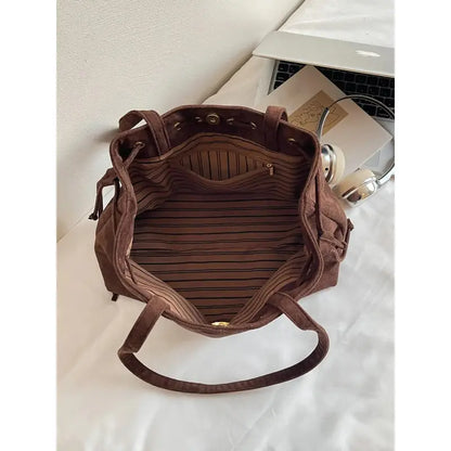 Women’s Retro Drawstring Large-Capacity Tote Bag