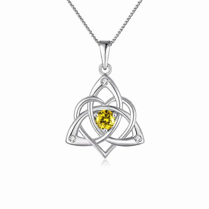 Celtic Birthstone Necklace for Women, Silver Plated Copper Triquetra Celtic Knot Heart Pendant with 12 Birthstone Options