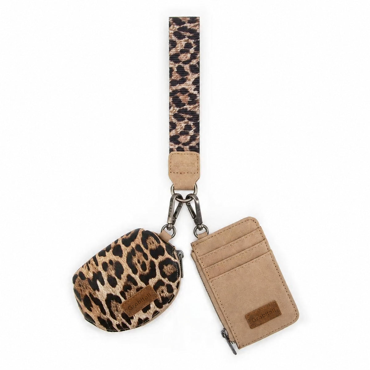 Leopard KeyChain Wristlet Wallets for Women Western Dual Pouch Card Holder Wallet With Zipper