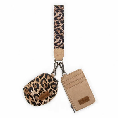 Leopard KeyChain Wristlet Wallets for Women Western Dual Pouch Card Holder Wallet With Zipper