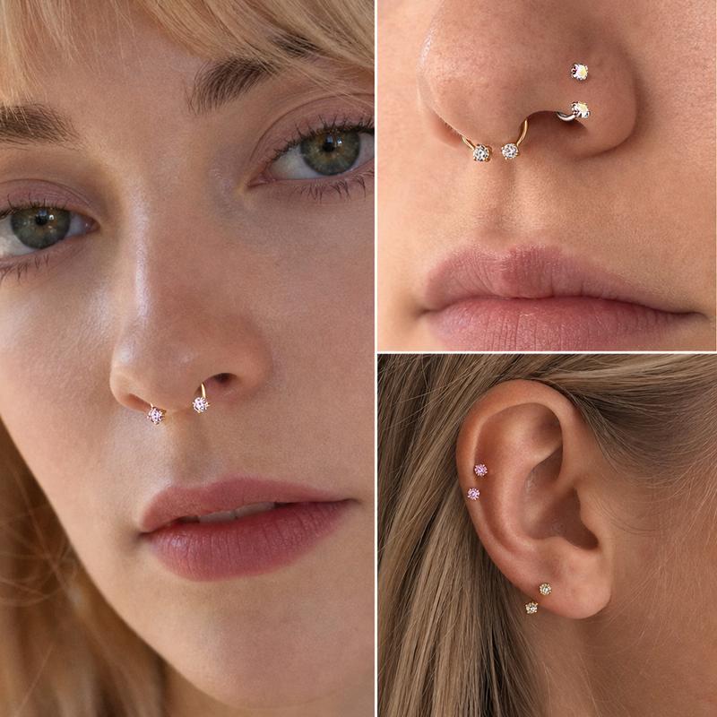 14K Gold Plated CZ Horseshoe Nose Rings