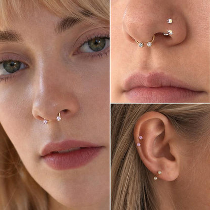 14K Gold Plated CZ Horseshoe Nose Rings