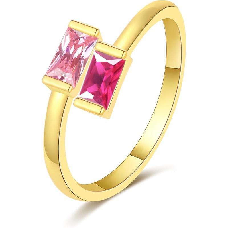 14K Gold Plated Adjustable Emerald Birthstone Ring｜Personalized Double Birthstone Ring