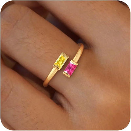 14K Gold Plated Adjustable Emerald Birthstone Ring｜Personalized Double Birthstone Ring