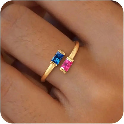 14K Gold Plated Adjustable Emerald Birthstone Ring｜Personalized Double Birthstone Ring