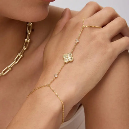 14K Gold Plated Adjustable Ring to Bracelet Hand Jewelry