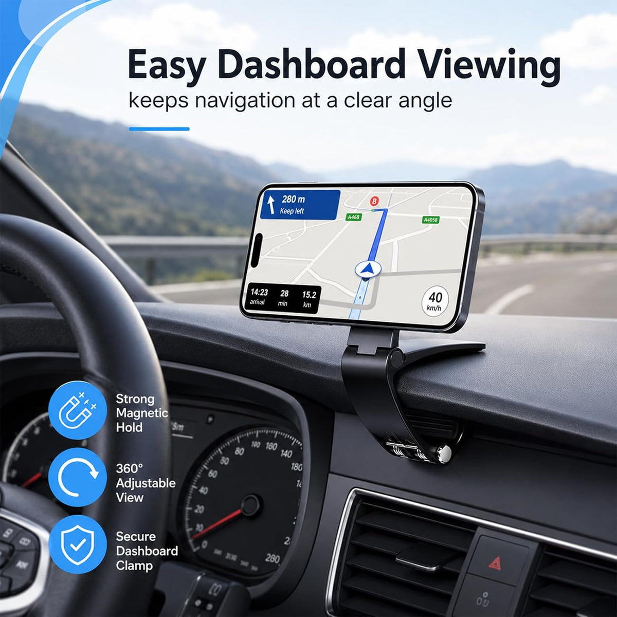 Magnetic Car Phone Holder | Dashboard & Sun Visor Foldable Mount