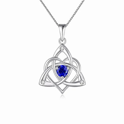 Celtic Birthstone Necklace for Women, Silver Plated Copper Triquetra Celtic Knot Heart Pendant with 12 Birthstone Options