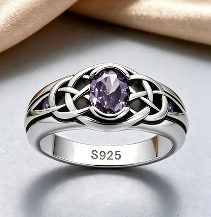 Sterling Silver Celtic Trinity Amethyst Ring