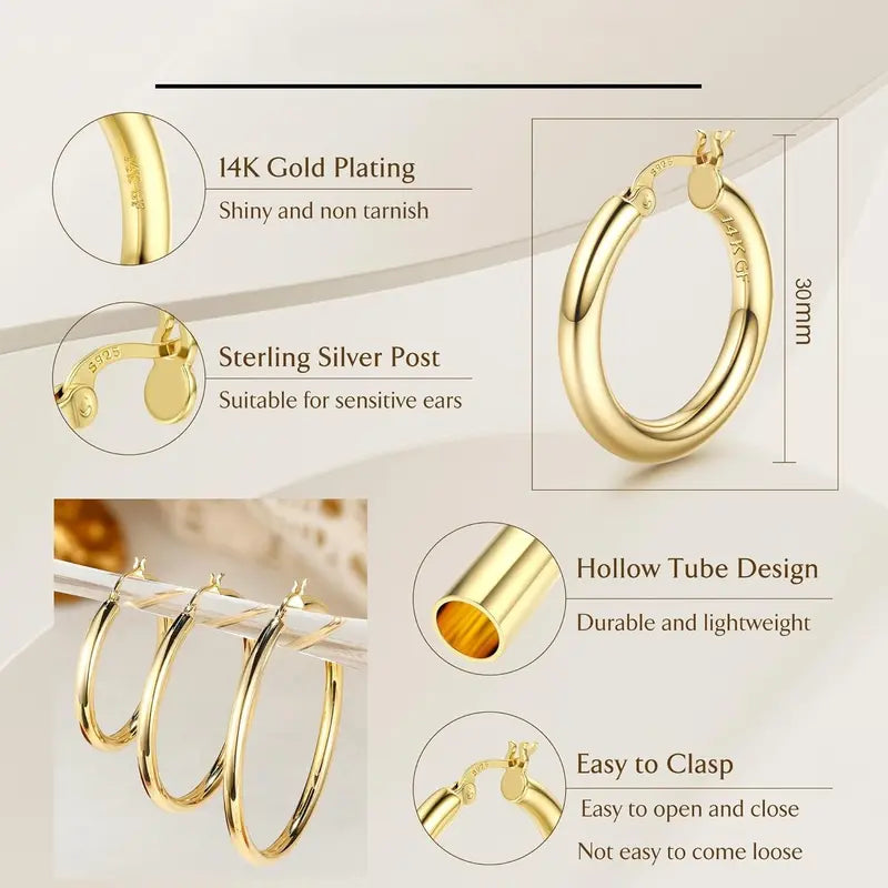 Women’s 925 Sterling Silver Gold Hoop Earrings