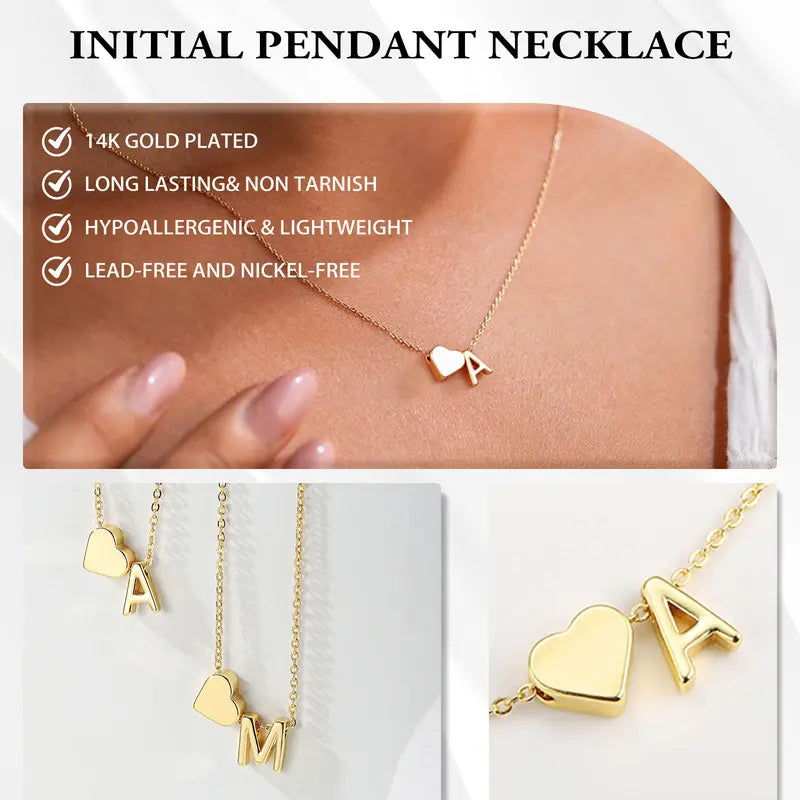 Minimalist Heart Initial Necklace