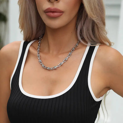 14K Gold Plated Chunky Bamboo Link Necklace