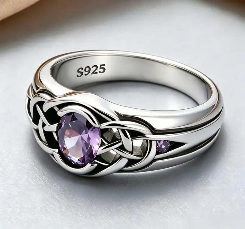 Sterling Silver Celtic Trinity Amethyst Ring