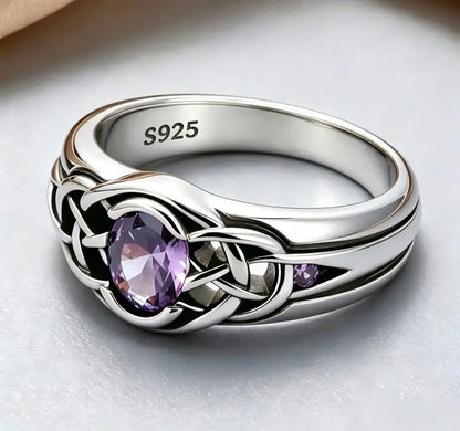 Sterling Silver Celtic Trinity Amethyst Ring