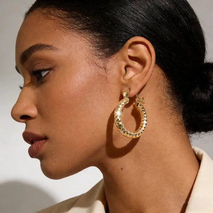 2 Pairs 14K Gold Plated Twisted Round Hoop Earrings