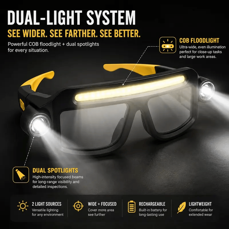 Hands-Free LED Headlamp Glasses — 5 Lighting Modes for Work, Repairs & Outdoor Use