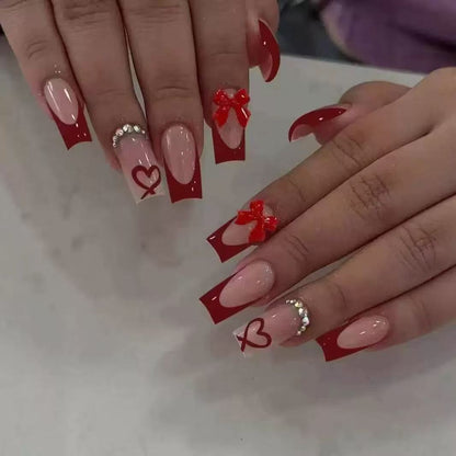 24pcs Press On Nails – 6 Styles French Tip Floral & Chrome