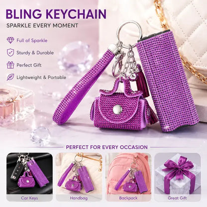 Glam Sparkly Decorative Women's Keychain Set