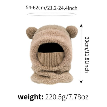 Plush Bear Ear Winter Hood – Warm Windproof Balaclava