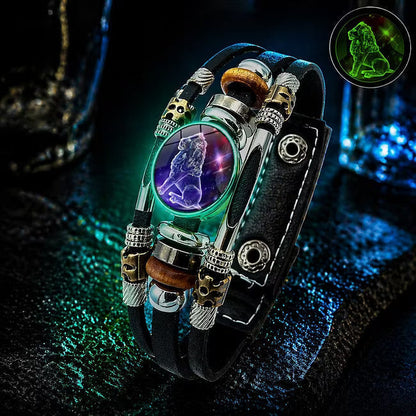 🎁 Buy 1, Get 1 FREE! Glow-in-the-Dark Leather Zodiac Sign Bracelet for Men & Women (6.9/8.1 inches) – Personalized Constellation Jewelry ✨♑️