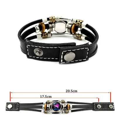 🎁 Buy 1, Get 1 FREE! Glow-in-the-Dark Leather Zodiac Sign Bracelet for Men & Women (6.9/8.1 inches) – Personalized Constellation Jewelry ✨♑️