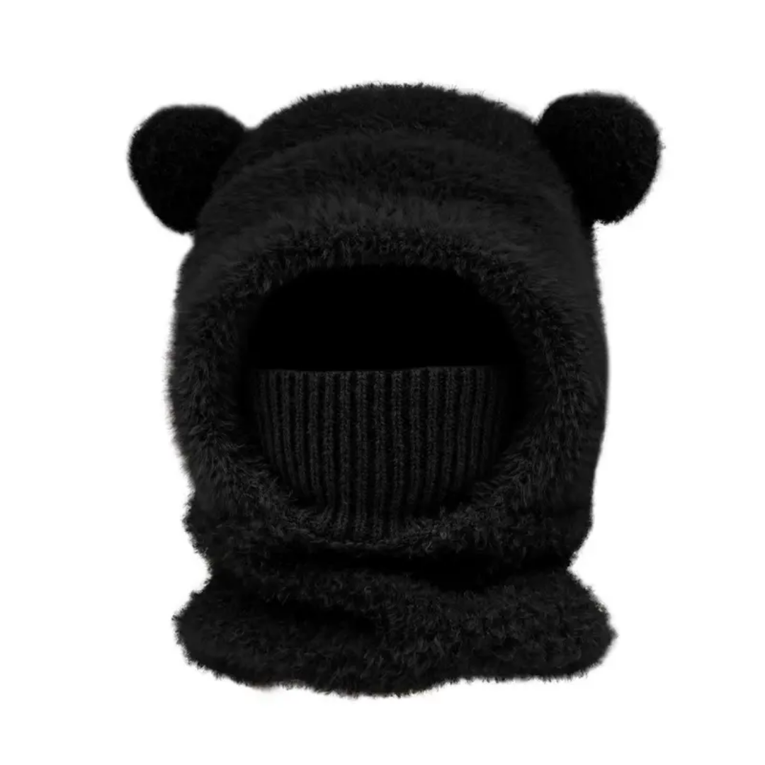 Plush Bear Ear Winter Hood – Warm Windproof Balaclava
