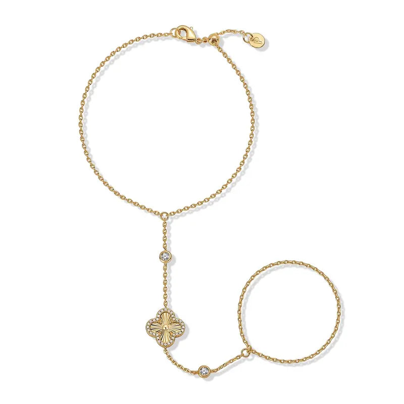 14K Gold Plated Adjustable Ring to Bracelet Hand Jewelry