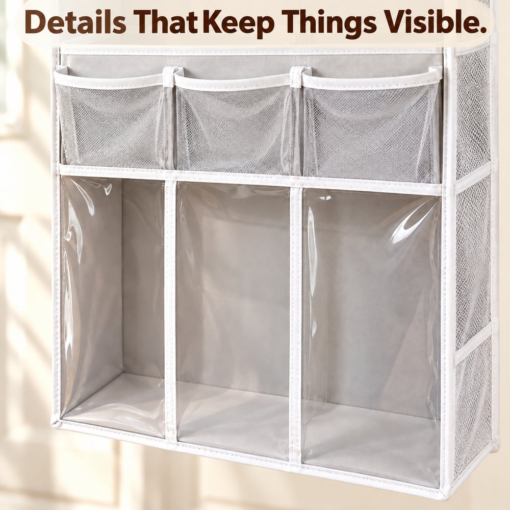 Over-Door Hanging Organizer with Clear-Front Compartments