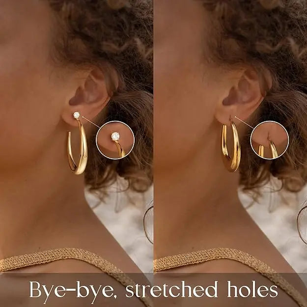 14K Gold & White Gold Plated Chunky Hoop Earrings – Lightweight & Hypoallergenic