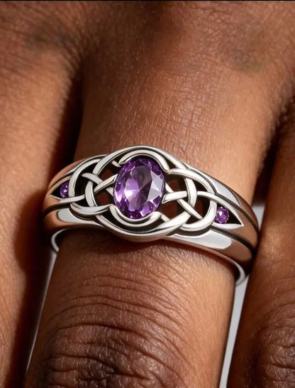 Sterling Silver Celtic Trinity Amethyst Ring