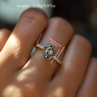 Copper Plain Sun & Moon Celestial Enamel Gold Fashion Ring