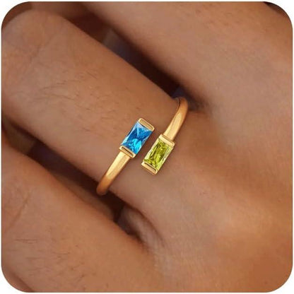 14K Gold Plated Adjustable Emerald Birthstone Ring｜Personalized Double Birthstone Ring