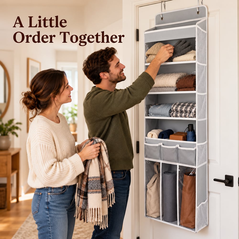 Over-Door Hanging Organizer with Clear-Front Compartments
