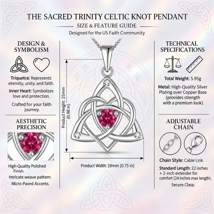 Celtic Birthstone Necklace for Women, Silver Plated Copper Triquetra Celtic Knot Heart Pendant with 12 Birthstone Options