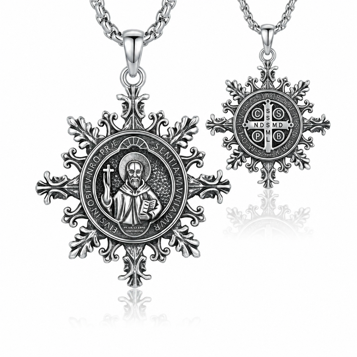 St. Benedict Pendant Necklace – Silver-Plated Religious Medallion