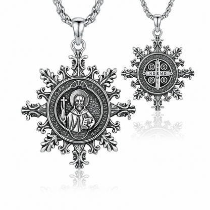 St. Benedict Pendant Necklace – Silver-Plated Religious Medallion