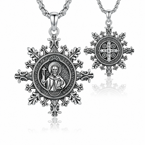 St. Benedict Pendant Necklace – Silver-Plated Religious Medallion