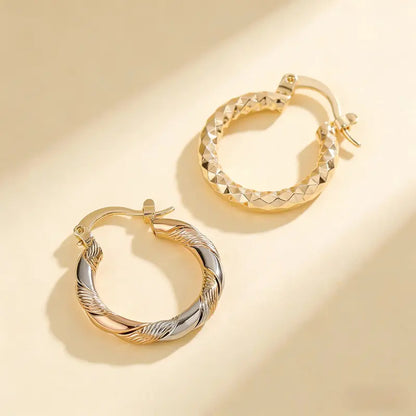 2 Pairs 14K Gold Plated Twisted Round Hoop Earrings