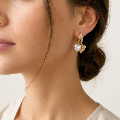Women 14K Gold Plated Heart-Shaped Pendant Earrings