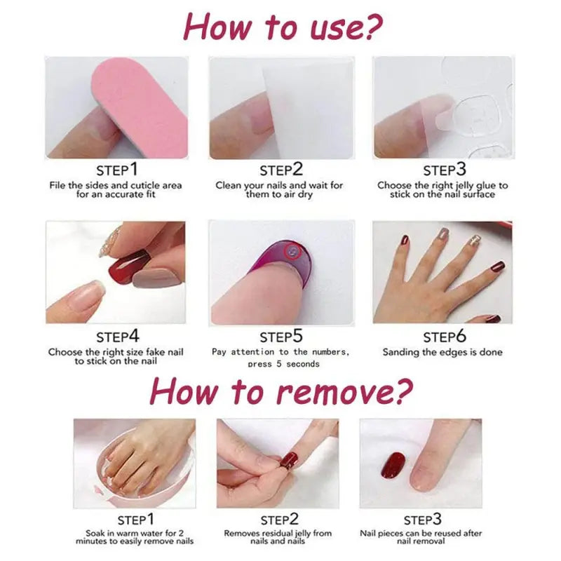 24pcs Press On Nails – 6 Styles French Tip Floral & Chrome