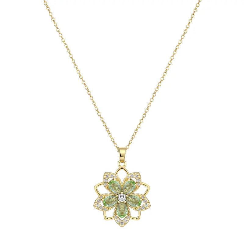 Rotating Birthstone Flower Necklace