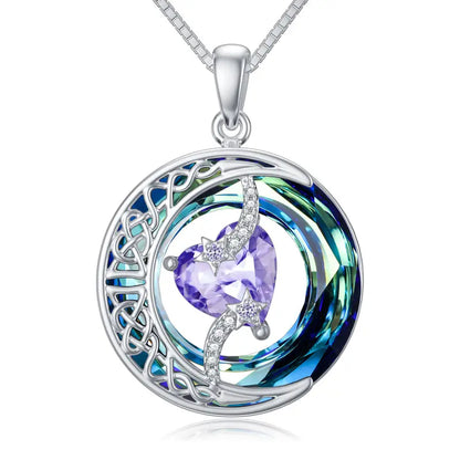 925 Sterling Silver Moon & Star Birthstone Necklace