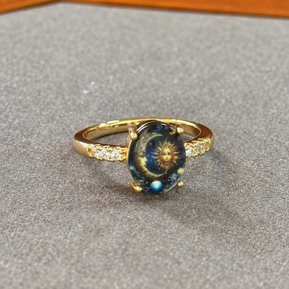 Copper Plain Sun & Moon Celestial Enamel Gold Fashion Ring
