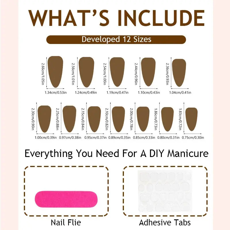24pcs Press On Nails – 6 Styles French Tip Floral & Chrome
