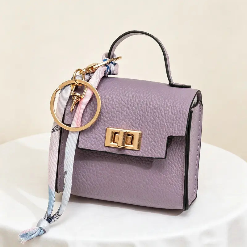 Mini Square Bag Pendant Keychain - High Quality Leather with Colorful Strap