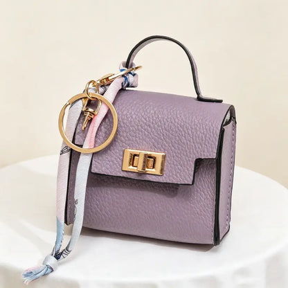 Mini Square Bag Pendant Keychain - High Quality Leather with Colorful Strap