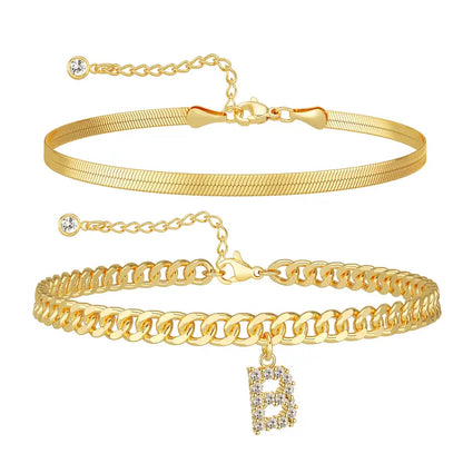 Women 14K Gold Plated Ankle Bracelet with Letter Pendant