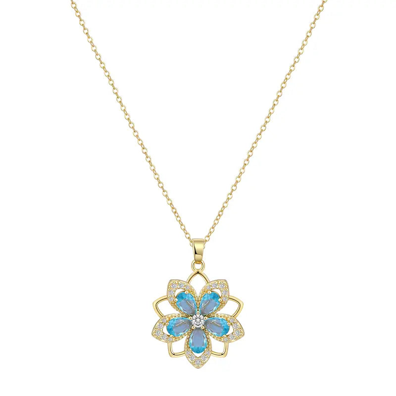 Rotating Birthstone Flower Necklace