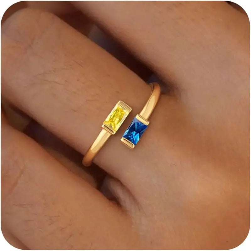 14K Gold Plated Adjustable Emerald Birthstone Ring｜Personalized Double Birthstone Ring