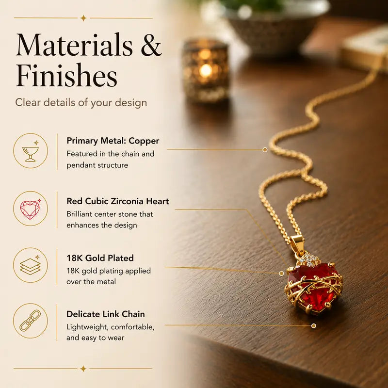 Sacred Heart Red Crystal Necklace